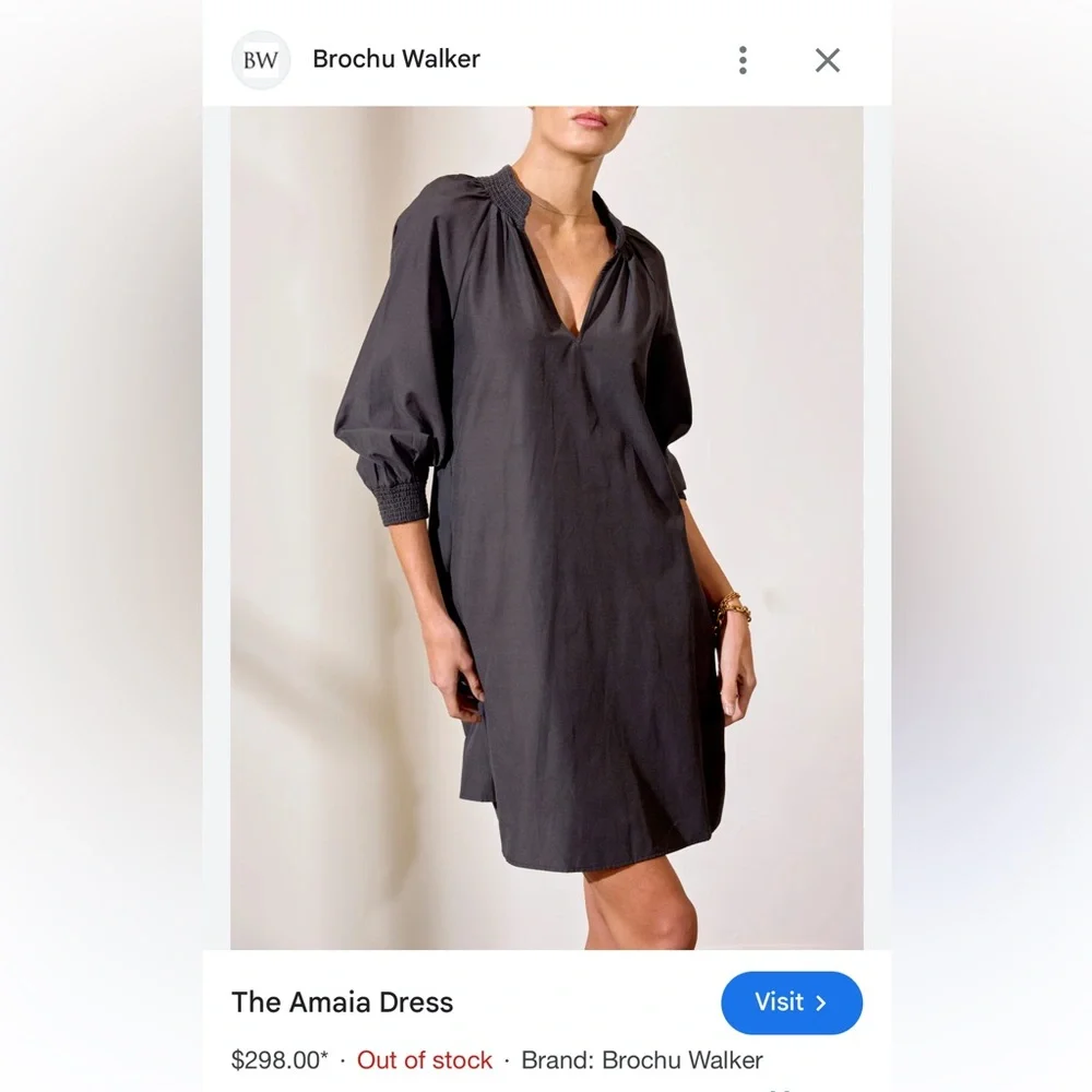 Brochu Walker Size S Charcoal Polyester Blend Long Sleeve Rouched AMAIA Dress - Picture 4 of 10